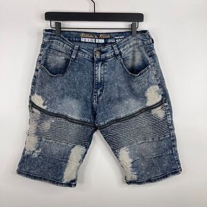 Denim &‎ Rivets Mens Jean Shorts Size 32 Acid Washed Zippers Pockets Street Wear